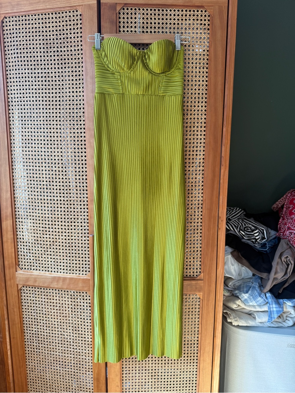 Hello Molly Strapless Pleated Lime Dress